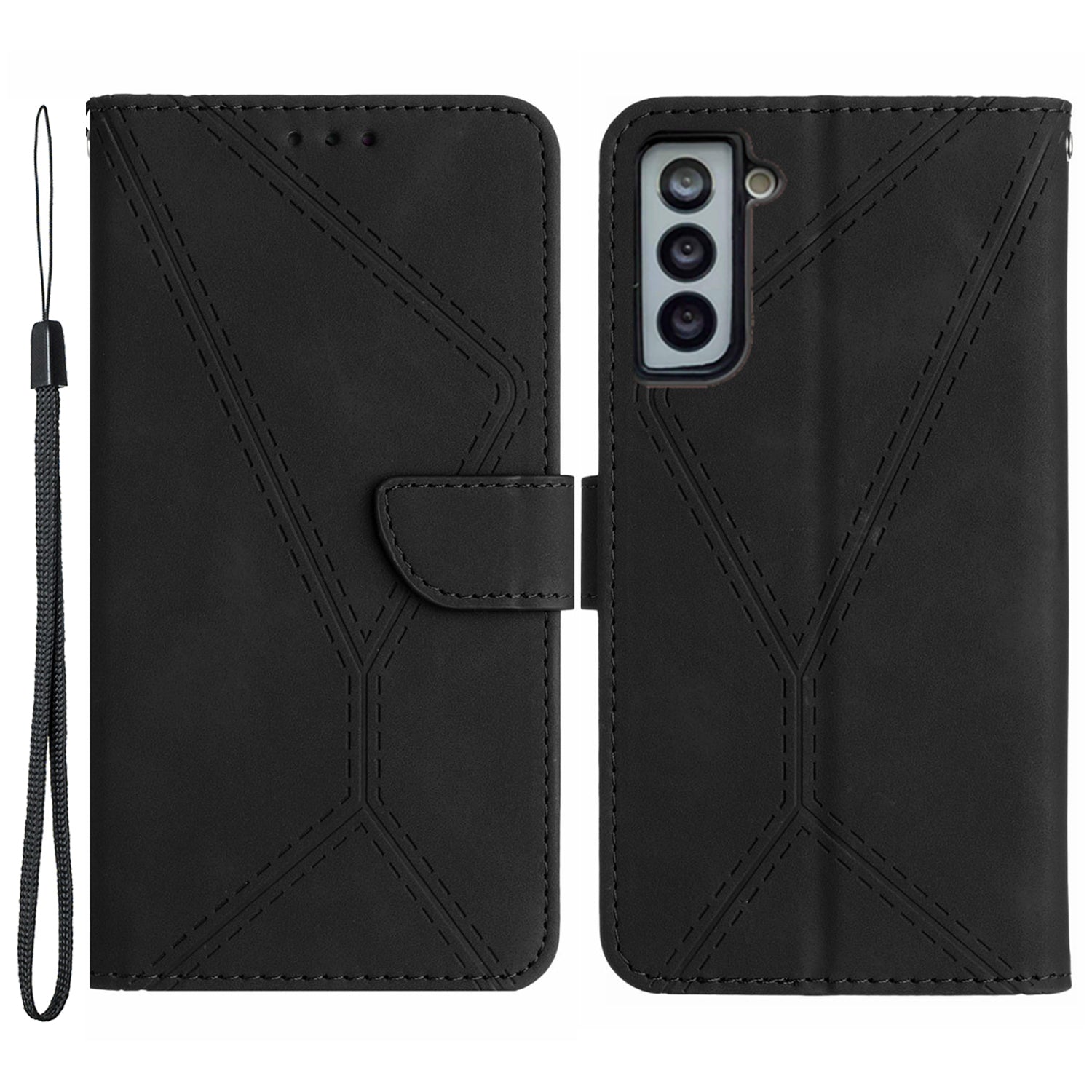 HT05 Stand Case for Samsung Galaxy S21 FE 5G Imprinted Line Wallet Skin-touch PU Leather Cover HT05 Stand Case for Samsung Galaxy S21 FE 5G Imprinted Line Wallet Skin-touch PU Leather Cover